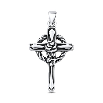 Cross & Rose Flower Pendant